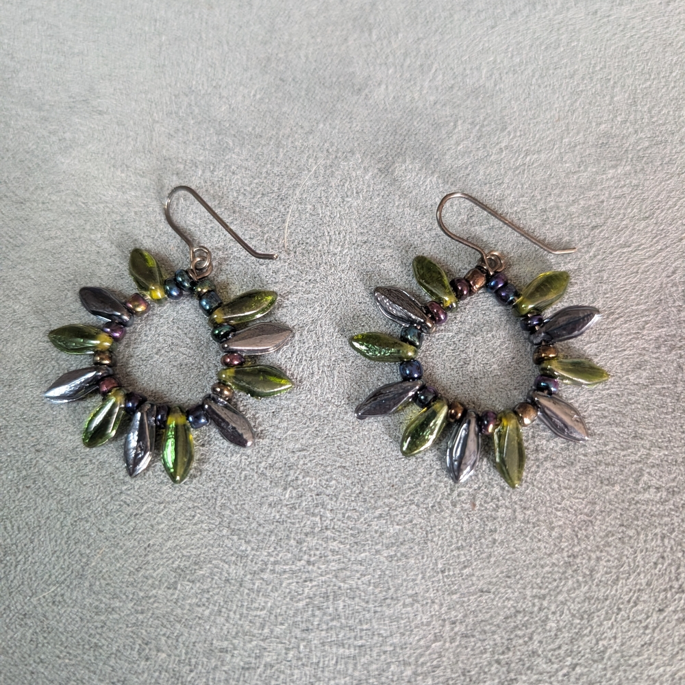Elegant Green and Silver Leaf Earrings